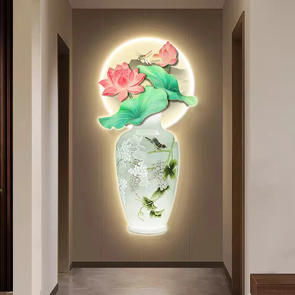 Tranh Đèn Led Tráng Gương Pha Lê Uv Bình Hoa Sen