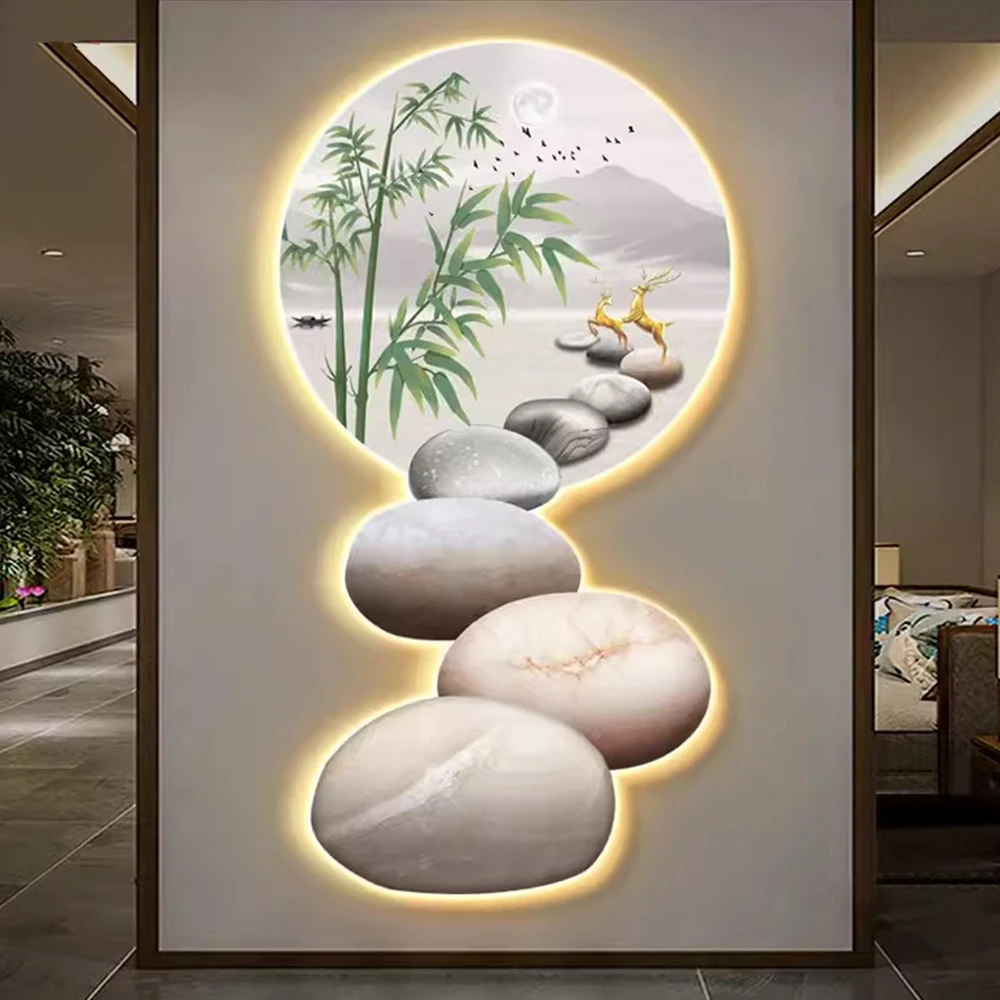 Tranh Đèn Led Tráng Gương Pha Lê Uv Đôi Hươu Vàng Bên Dòng Suối