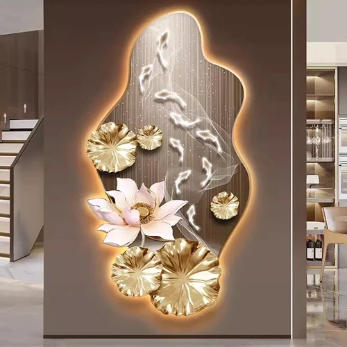 Tranh Đèn Led Tráng Gương Pha Lê Uv Hoa Sen Cá Chép