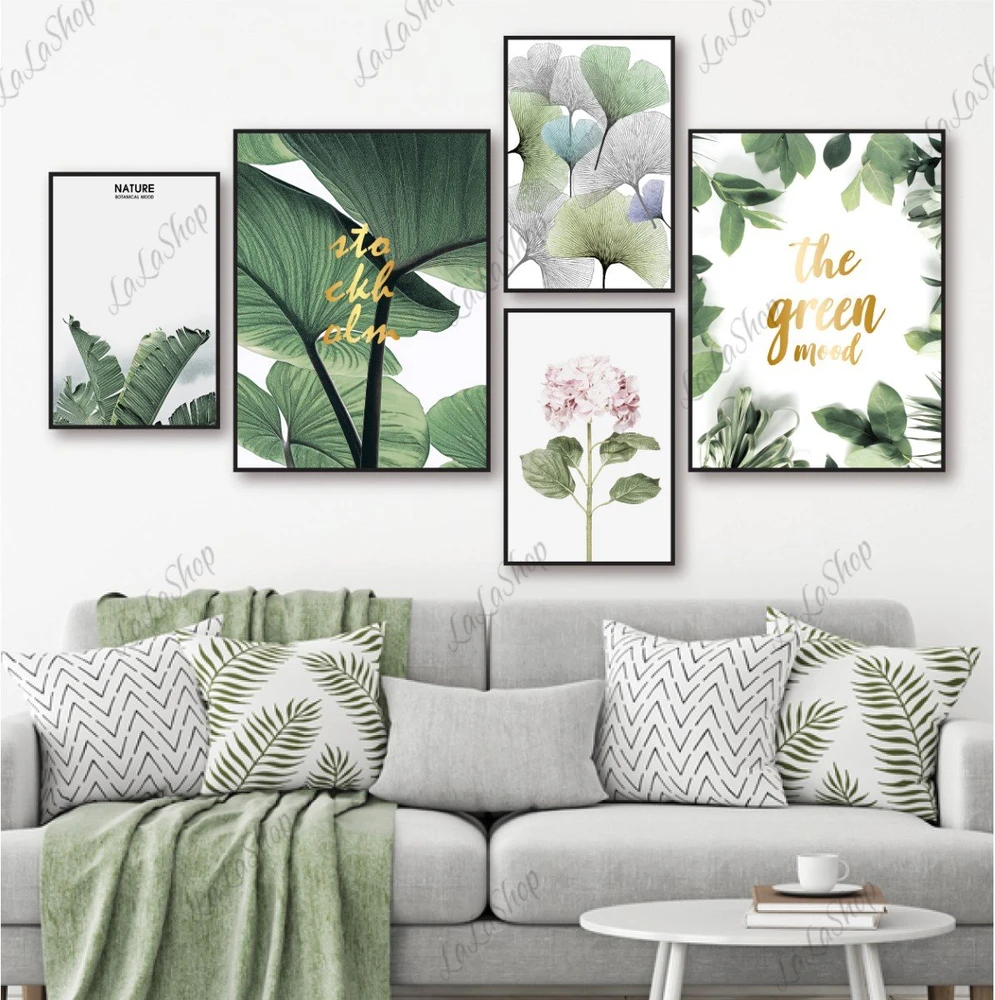 Set 5 Tranh Dán Tường Lá Xanh Nghệ Thuật Mẫu 02 Có Keo Sẵn