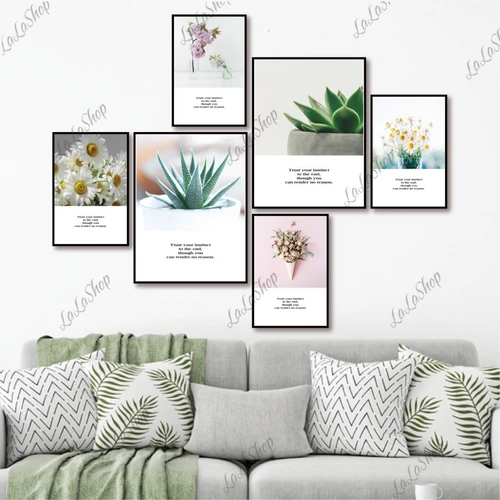 Set 6 Tranh Dán Tường Hoa Lá Nghệ Thuật Có Keo Sẵn