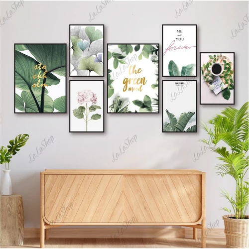 Set 7 Tranh Dán Tường Lá Xanh Nghệ Thuật Có Keo Sẵn