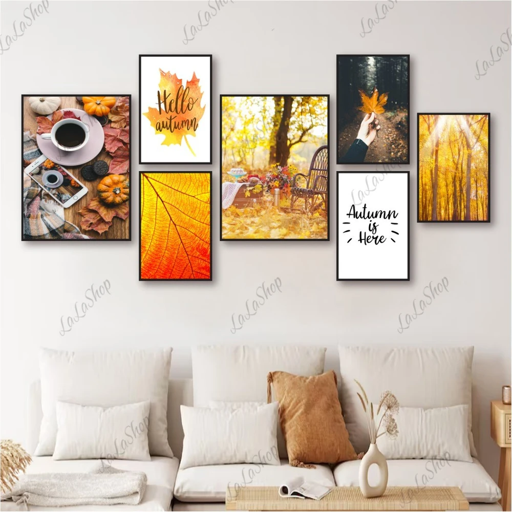 Set 7 Tranh Dán Tường Phong Cảnh Mùa Thu Có Keo Sẵn