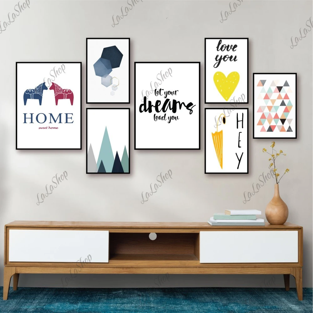 Set 7 Tranh Dán Tường Trừu Tượng Có Keo Sẵn