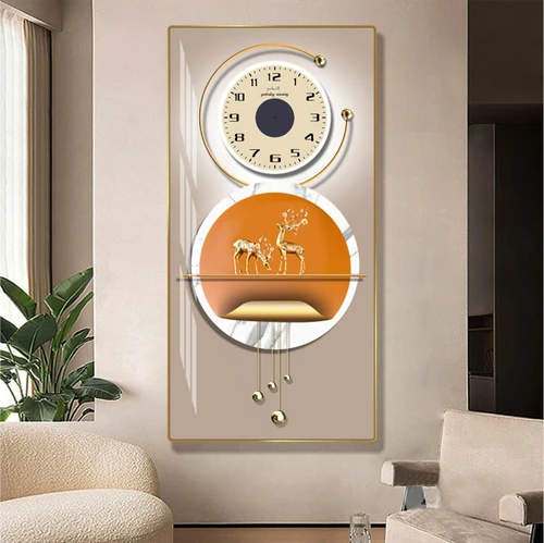 Tranh đồng hồ treo tường hươu vàng nghệ thuật