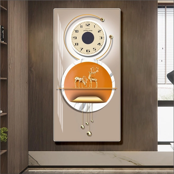 Tranh đồng hồ treo tường hươu vàng nghệ thuật
