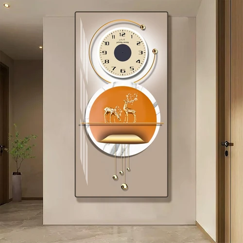 Tranh đồng hồ treo tường hươu vàng nghệ thuật