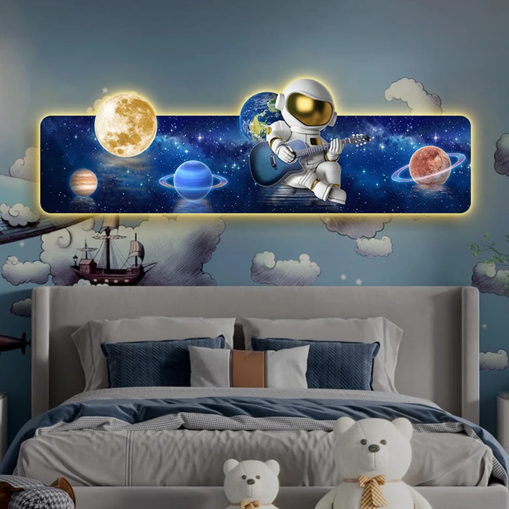 Tranh Đèn Led Tráng Gương Pha Lê Uv Phi Hành Gia Đánh Đàn