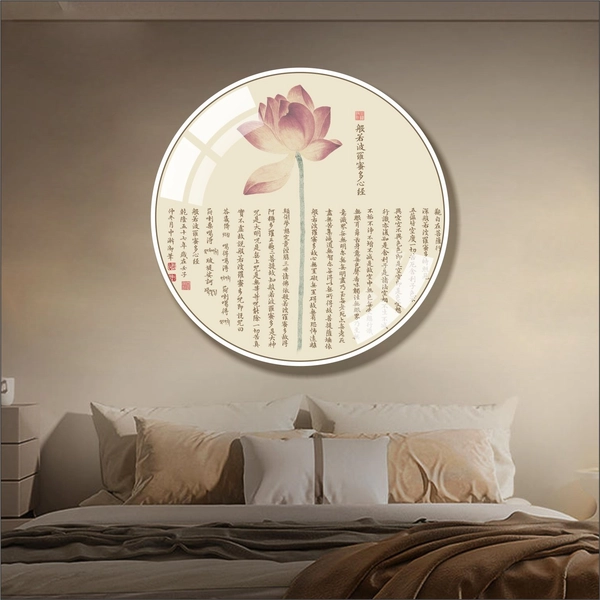 Tranh tròn tráng gương nghệ thuật thư pháp hoa sen mẫu 188