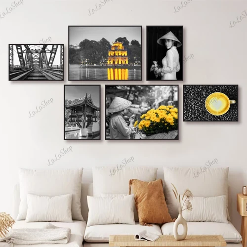 Set 6 Tranh Dán Tường Hà Nội Xưa Có Keo Sẵn