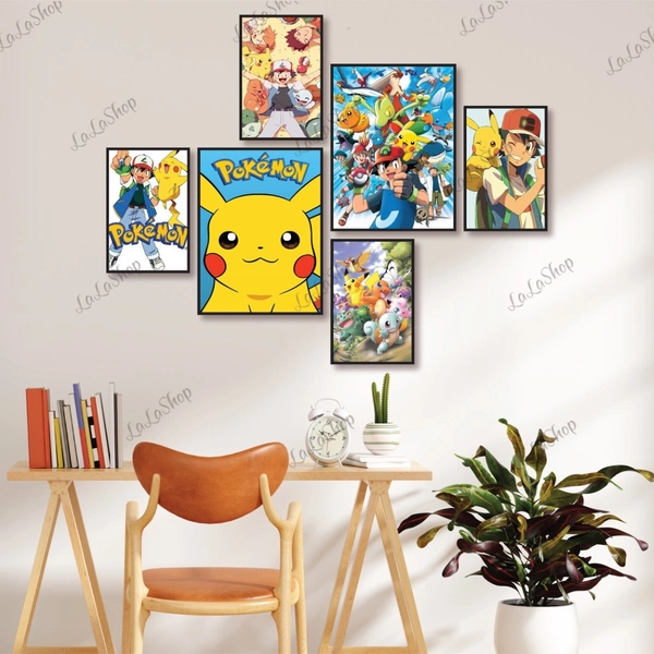 Set 6 Tranh Dán Tường Hoạt Hình Pokemon Có Keo Sẵn