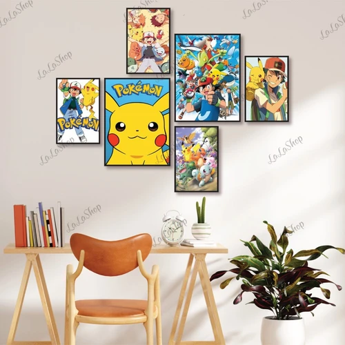 Set 6 Tranh Dán Tường Hoạt Hình Pokemon Có Keo Sẵn