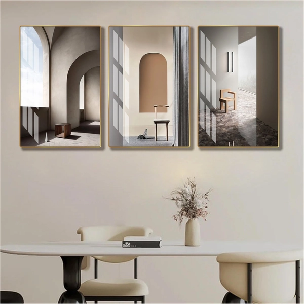 Tranh treo tường bộ 3 tấm nghệ thuật trừu tượng tối giản