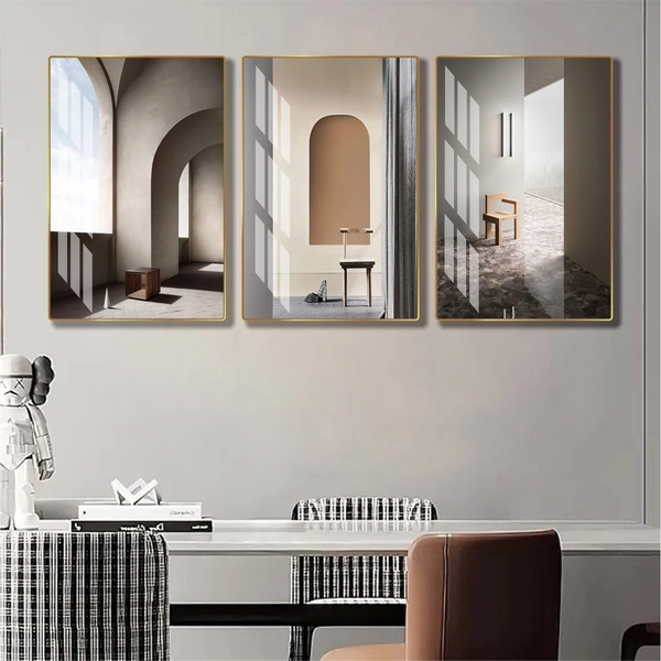 Tranh treo tường bộ 3 tấm nghệ thuật trừu tượng tối giản