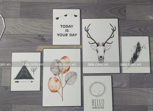 Set 7 Tranh Dán Tường Hươu Và Lá Nghệ Thuật Có Keo Sẵn
