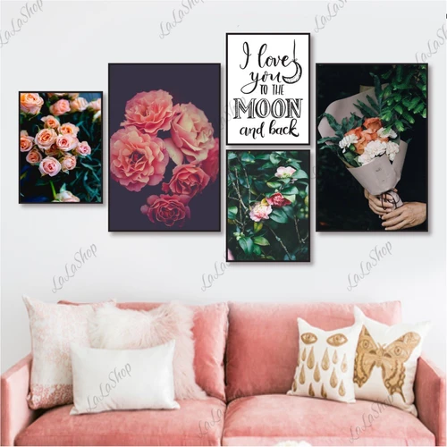 Set 5 Tranh Dán Tường Hoa Nghệ Thuật Có Keo Sẵn