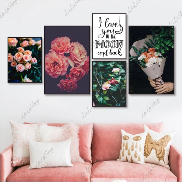 Set 5 Tranh Dán Tường Hoa Nghệ Thuật Có Keo Sẵn