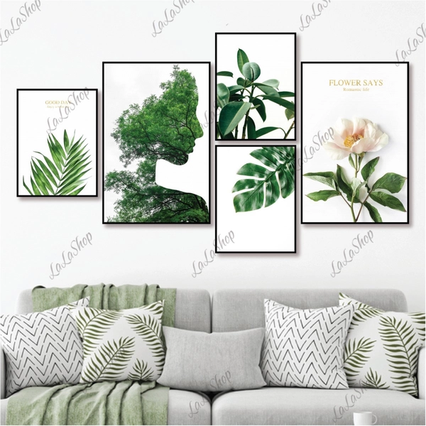 Set 5 Tranh Dán Tường Hoa Nghệ Thuật Có Keo Sẵn