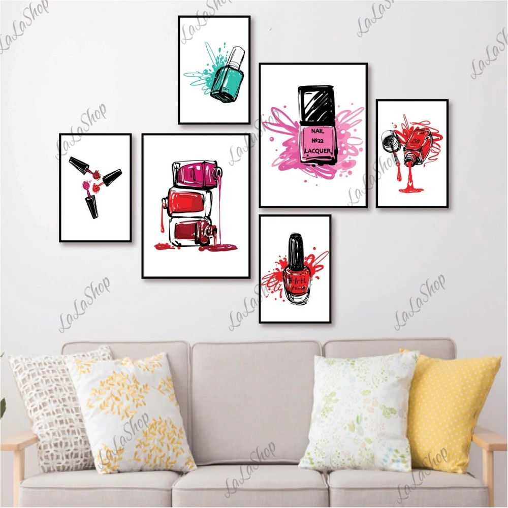 Set 6 Tranh Dán Tường Nail Nghệ Thuật Spa Có Keo Sẵn