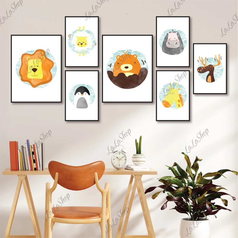 Set 7 Tranh Dán Tường Các Loài Động Vật Có Keo Sẵn Mẫu 2