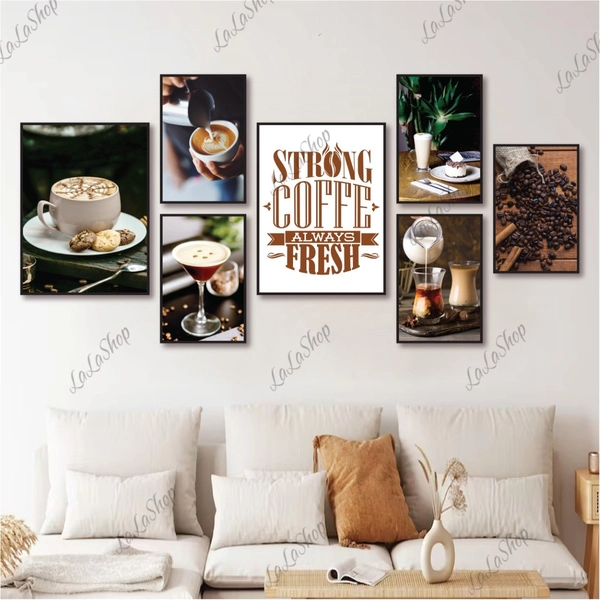 Set 7 Tranh Dán Tường Coffee Nghệ Thuật Có Keo Sẵn