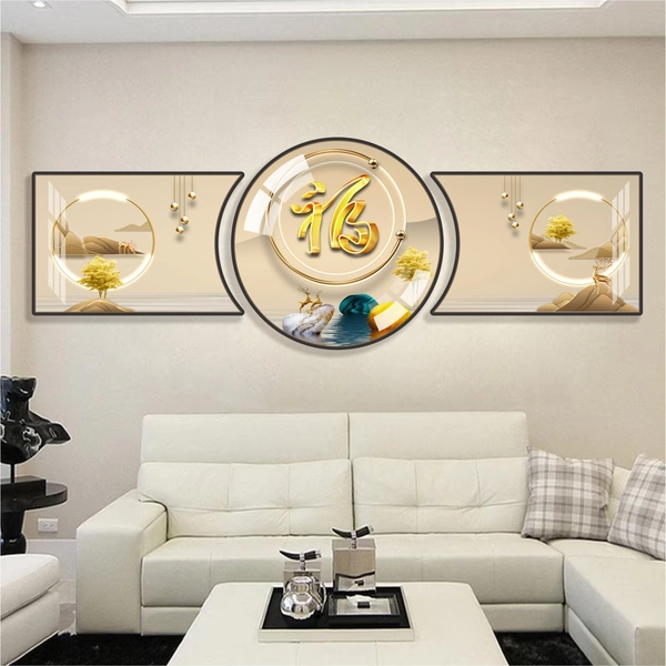 Tranh treo tường chữ Phúc Hươu nghệ thuật phong thủy phòng khách