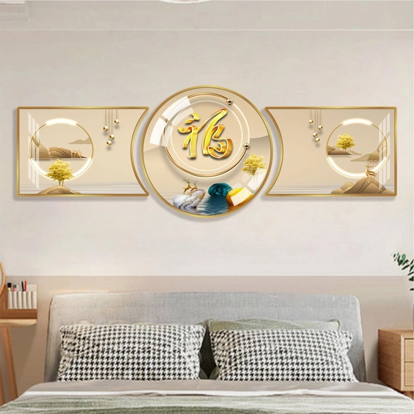 Tranh treo tường chữ Phúc Hươu nghệ thuật phong thủy phòng khách