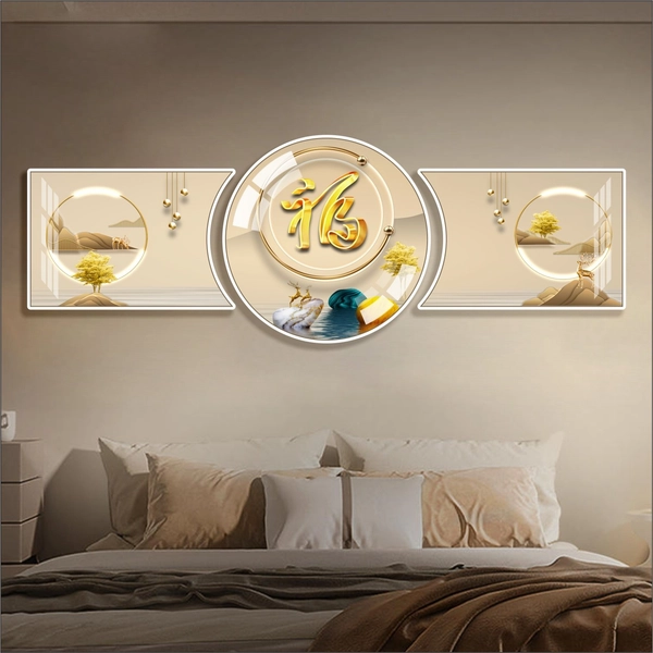 Tranh treo tường chữ Phúc Hươu nghệ thuật phong thủy phòng khách