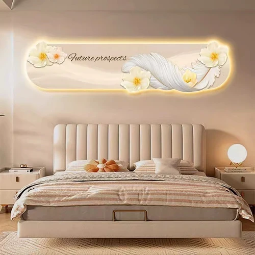 Tranh Đèn Led Tráng Gương Pha Lê Uv Lông Vũ Và Hoa Nghệ Thuật