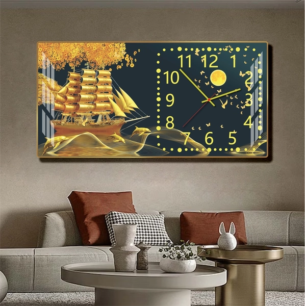 Tranh đồng hồ treo tường phòng khách thuận buồm xuôi gió mẫu 569