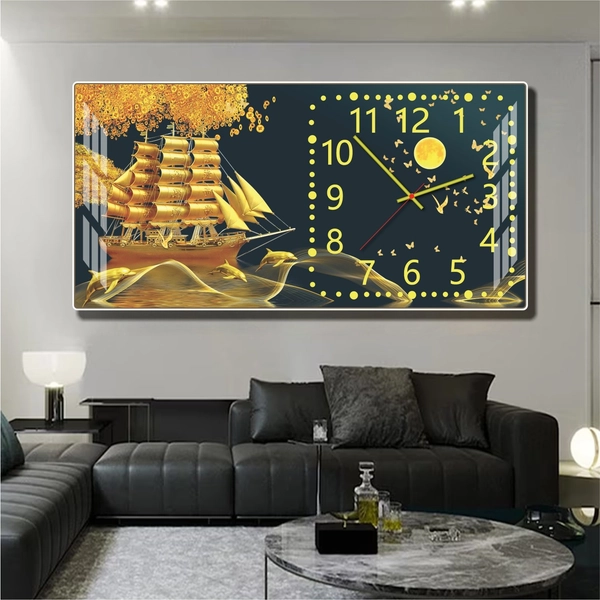 Tranh đồng hồ treo tường phòng khách thuận buồm xuôi gió mẫu 569