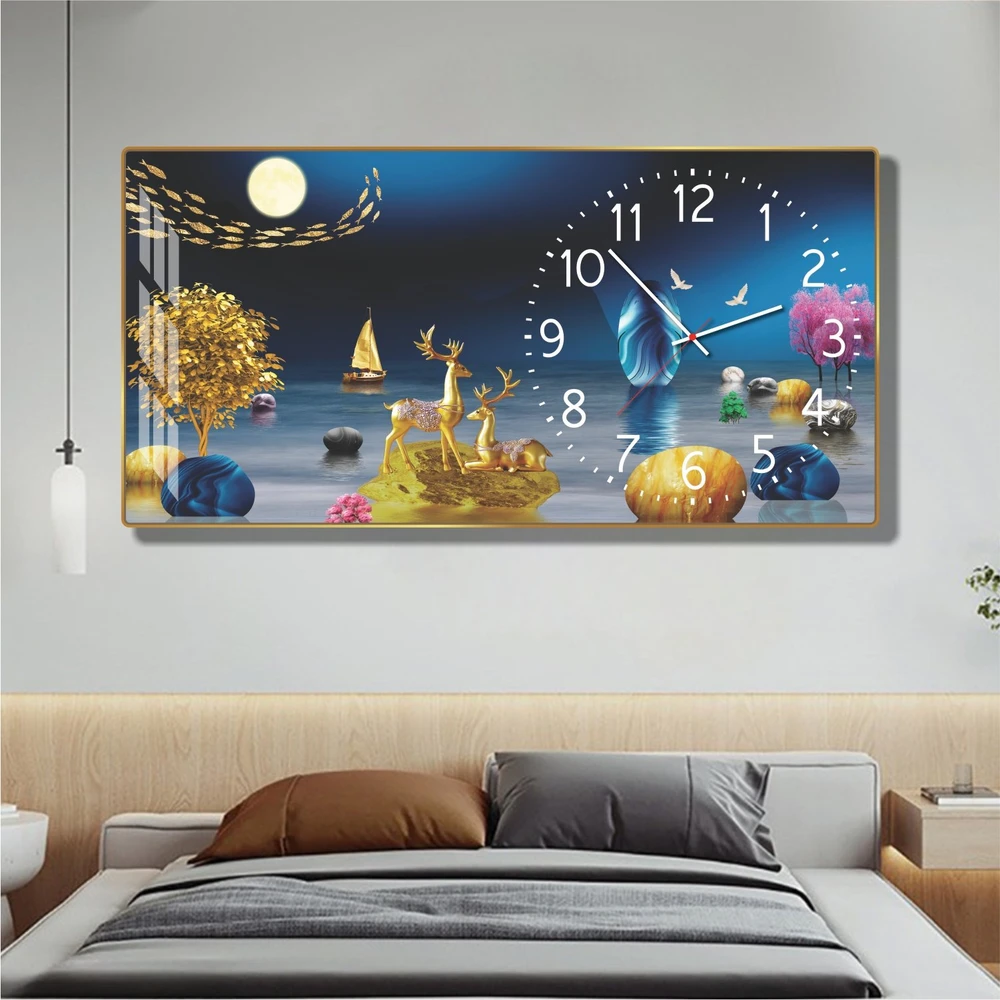 Tranh đồng hồ treo tường phòng khách phong thủy hưu tài lộc