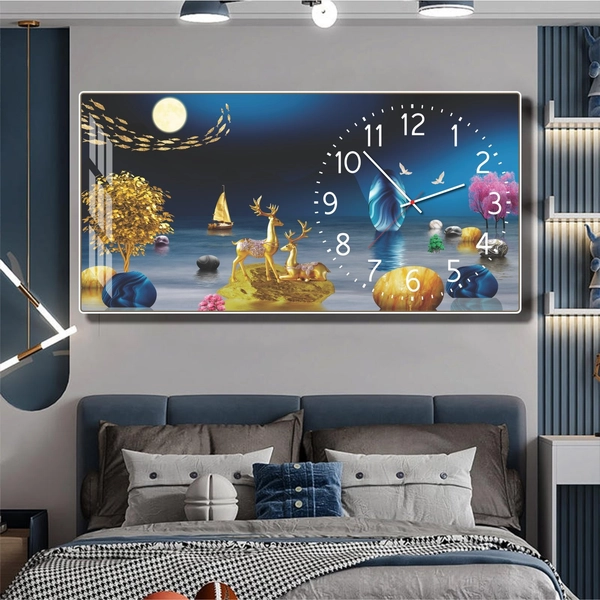 Tranh đồng hồ treo tường phòng khách phong thủy hưu tài lộc