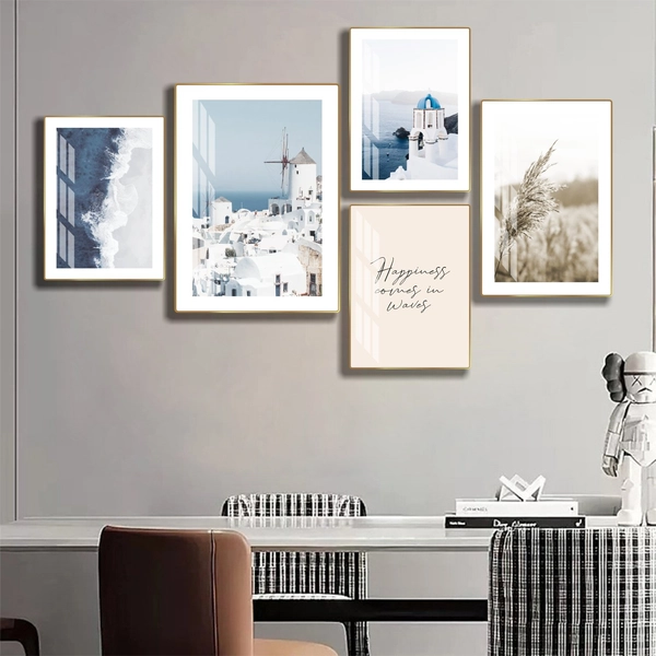 Bộ tranh treo tường phong cảnh bãi biển nghệ thuật hiện đại 3 tấm mẫu 835