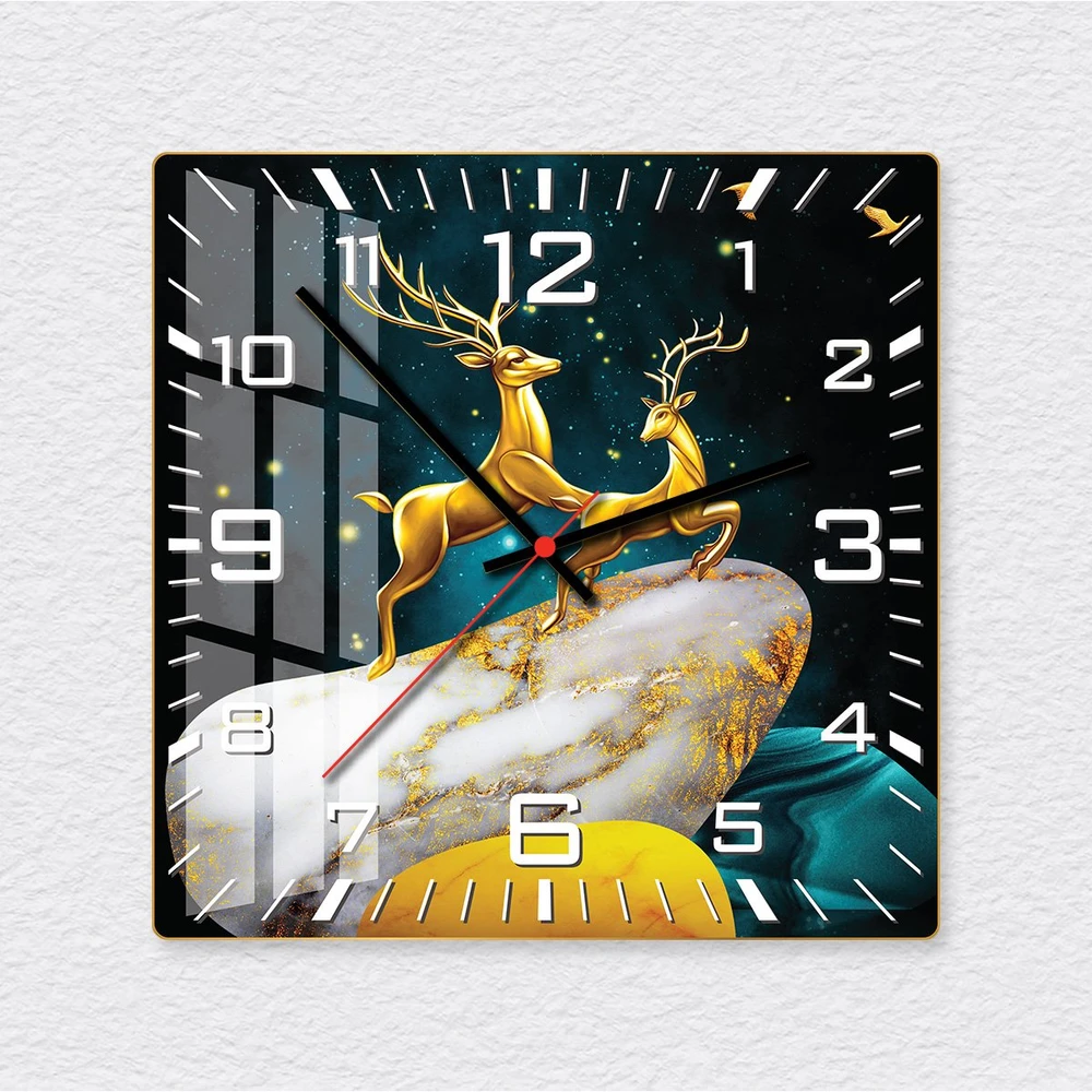Đồng Hồ Vintage Treo Tường Hươu Hoa Nghệ Thuật Mẫu Vuông 958