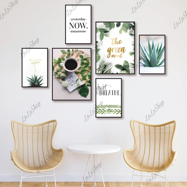 Set 6 Tranh Dán Tường Lá Xanh Nghệ Thuật Có Keo Sẵn
