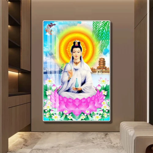 Tranh treo tường phật quan âm bồ tát ngồi tòa sen mẫu 837