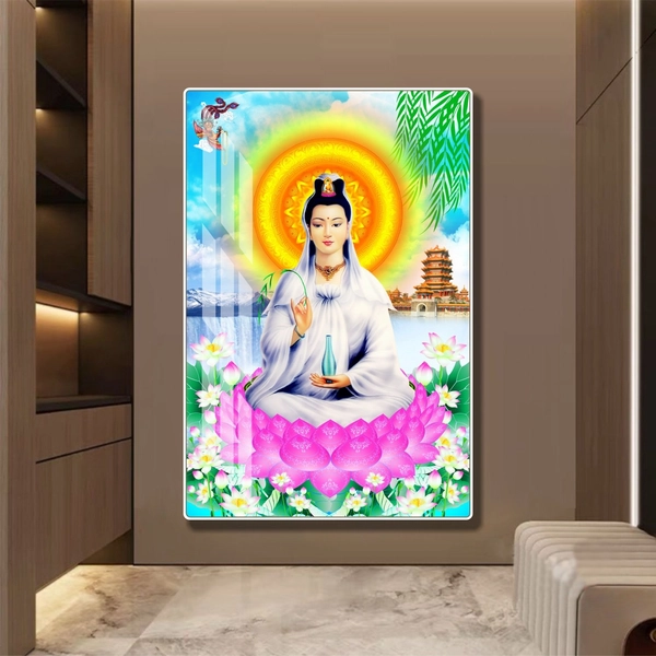 Tranh treo tường phật quan âm bồ tát ngồi tòa sen mẫu 837