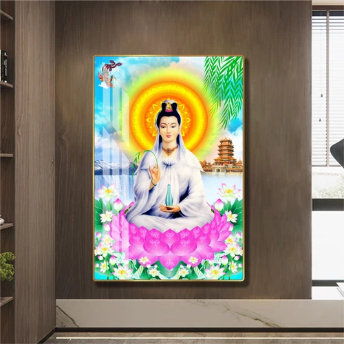 Tranh treo tường phật quan âm bồ tát ngồi tòa sen mẫu 837