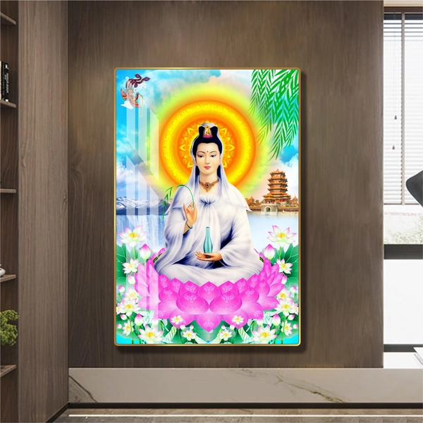 Tranh treo tường phật quan âm bồ tát ngồi tòa sen mẫu 837