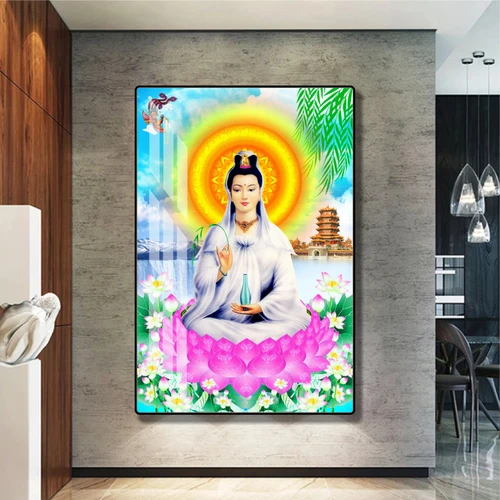 Tranh treo tường phật quan âm bồ tát ngồi tòa sen mẫu 837