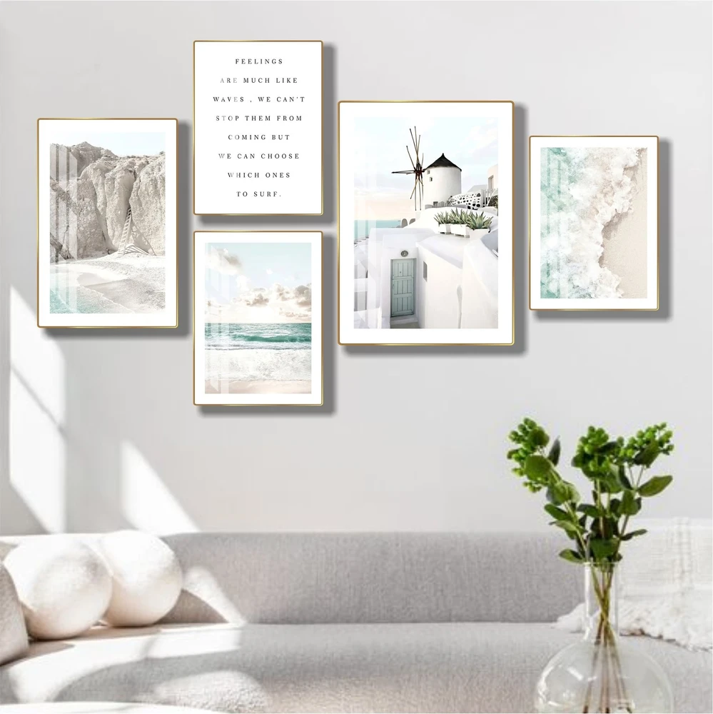 Bộ tranh treo tường phong cảnh bãi biển nghệ thuật hiện đại 3 tấm mẫu 835