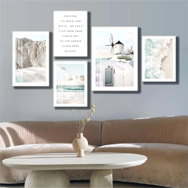 Bộ tranh treo tường phong cảnh bãi biển nghệ thuật hiện đại 3 tấm mẫu 835