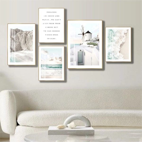 Bộ tranh treo tường phong cảnh bãi biển nghệ thuật hiện đại 3 tấm mẫu 835