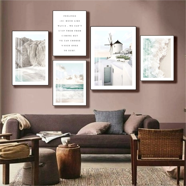 Bộ tranh treo tường phong cảnh bãi biển nghệ thuật hiện đại 3 tấm mẫu 835