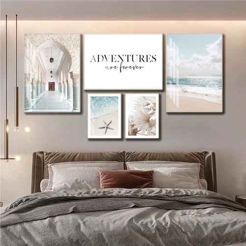 Bộ tranh treo tường phong cảnh bãi biển nghệ thuật hiện đại 6 tấm mẫu 833