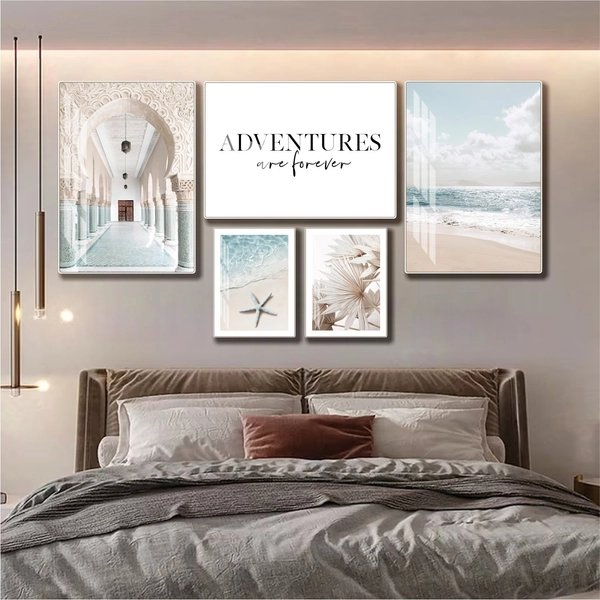 Bộ tranh treo tường phong cảnh bãi biển nghệ thuật hiện đại 6 tấm mẫu 833