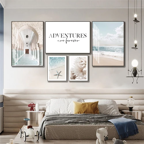 Bộ tranh treo tường phong cảnh bãi biển nghệ thuật hiện đại 6 tấm mẫu 833