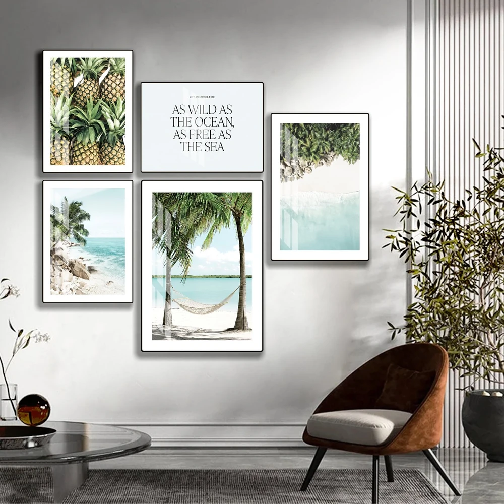 Tranh treo tường phong cảnh biển bộ 5 tấm xanh mát mẫu 855