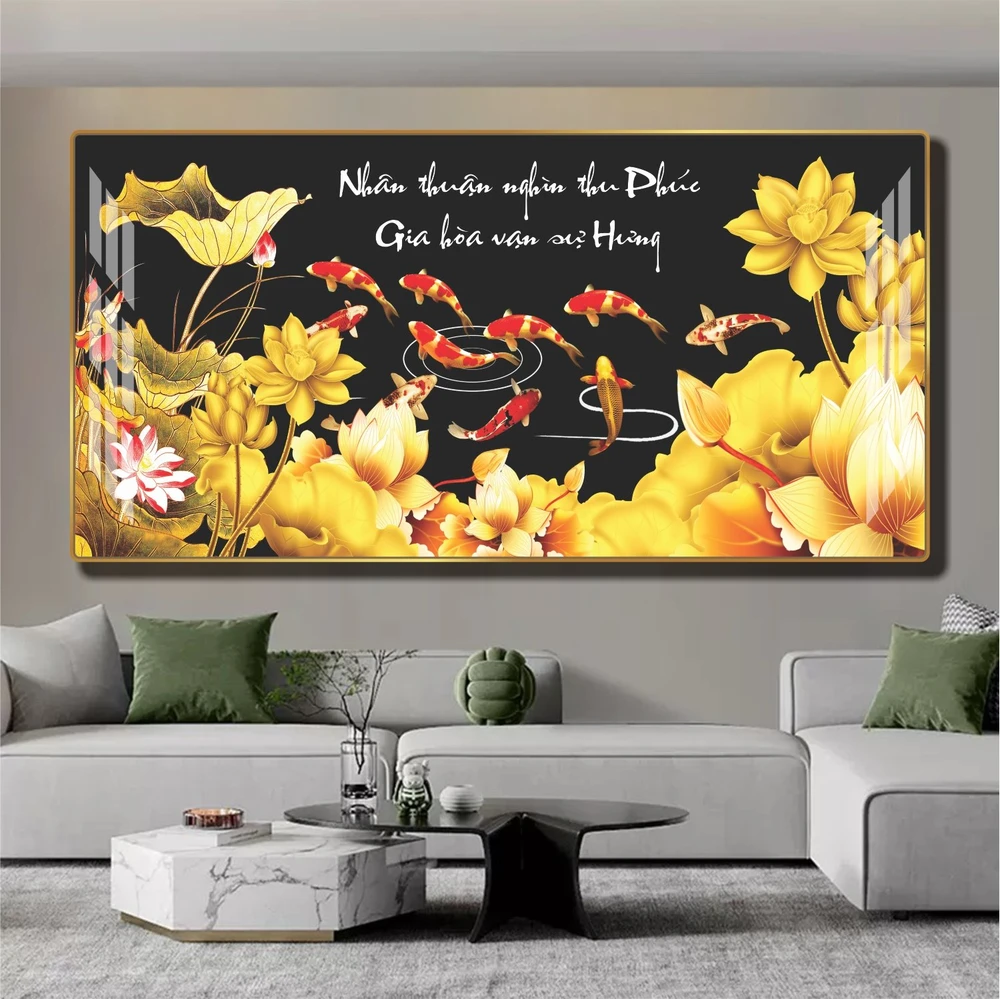 Tranh treo tường cửu ngư quần hội decor phòng khách phong thủy mẫu 857